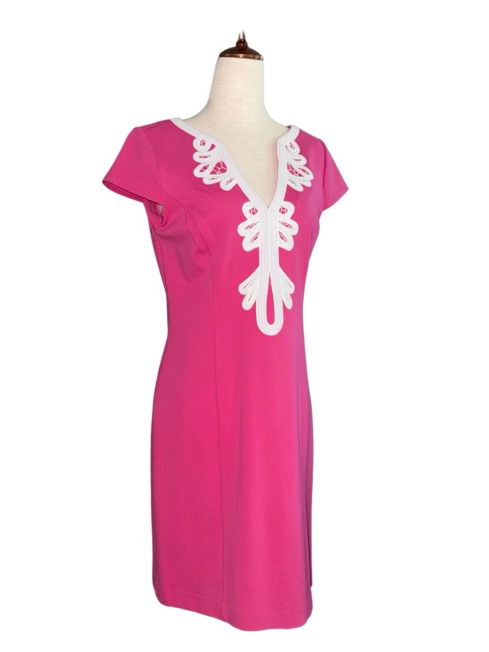 60s Inspired Pink Shift Dress Soutache Trim
Stretch Ponte 8 Jet Age - Picture 9 of 10